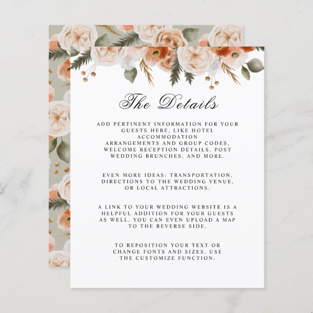 Papier Orange Ivory Moss budget Floral détails mariage (Devant / Derrière)