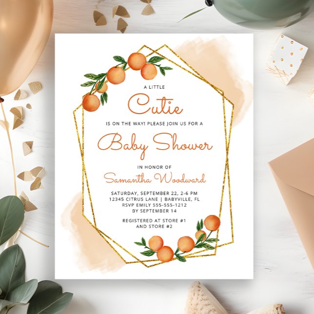 Papier Orange Little Cutie Citrus Baby shower Invitation (Créateur téléchargé)