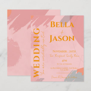 Papier Orange rose Abstrait Joli Faire-part de mariage