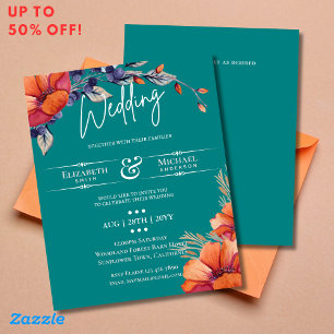 Papier Orange Turquoise de feu Mariage Rustique