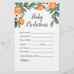 Papier Oranges Baby shower jumeau Baby Predictions Jeu