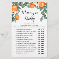 Oranges Baby shower jumeau maman ou papa jeu