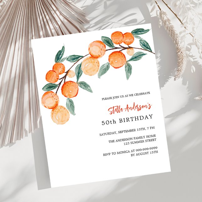Papier Oranges budget couleur aquarelle invitation d'anni (Créateur téléchargé)