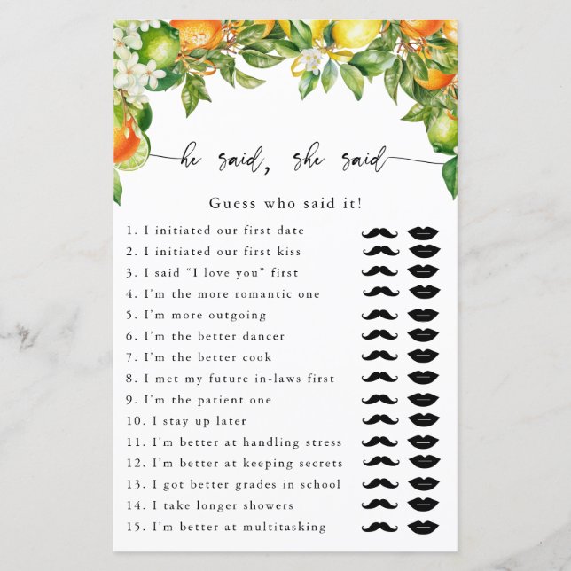 Papier Oranges Citron Il A Dit Qu'Elle A Dit Jeu (Devant)