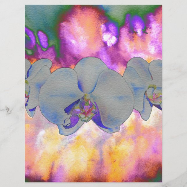 Papier Orchidées florales tropicales à l'aquarelle abstra (Devant)