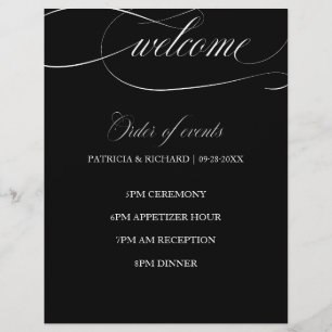 Papier Ordre des événements de mariage chic noir et blanc