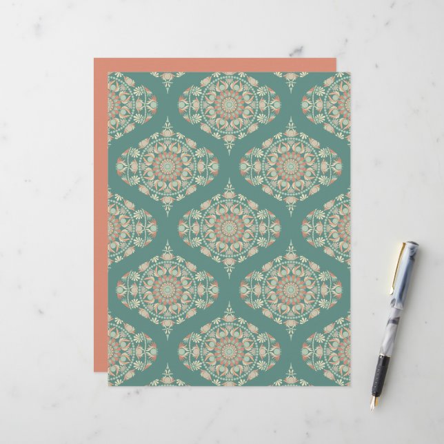 Papier Ornate de sable et de sable Mandala Ogee Damask (Devant/Arrière en situation)