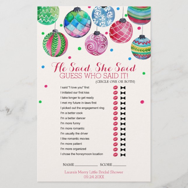 Papier Ornements De Noël Il A Dit Qu'Elle A Dit Jeu (Devant)