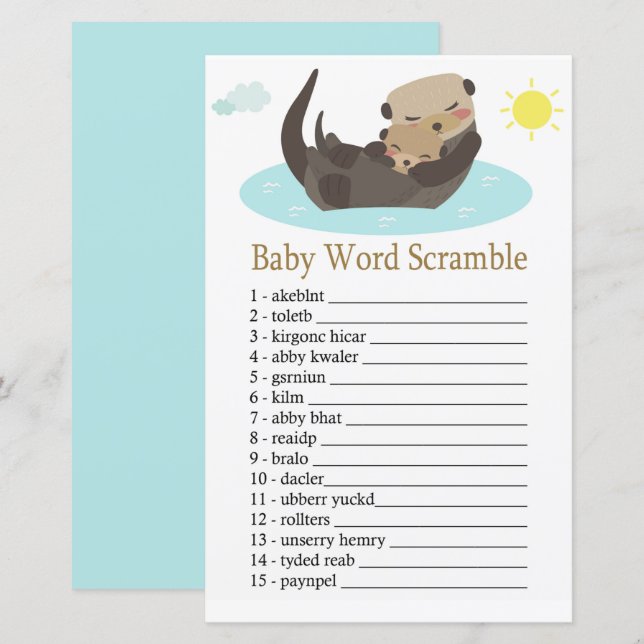 Papier Otter Baby jeu de brouillage de mot (Devant / Derrière)