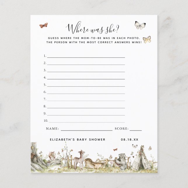 Papier Où était-elle | Jeu Baby shower (Devant)