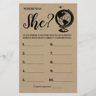 Papier Où était Elle rustique douche nuptiale jeu bilingu