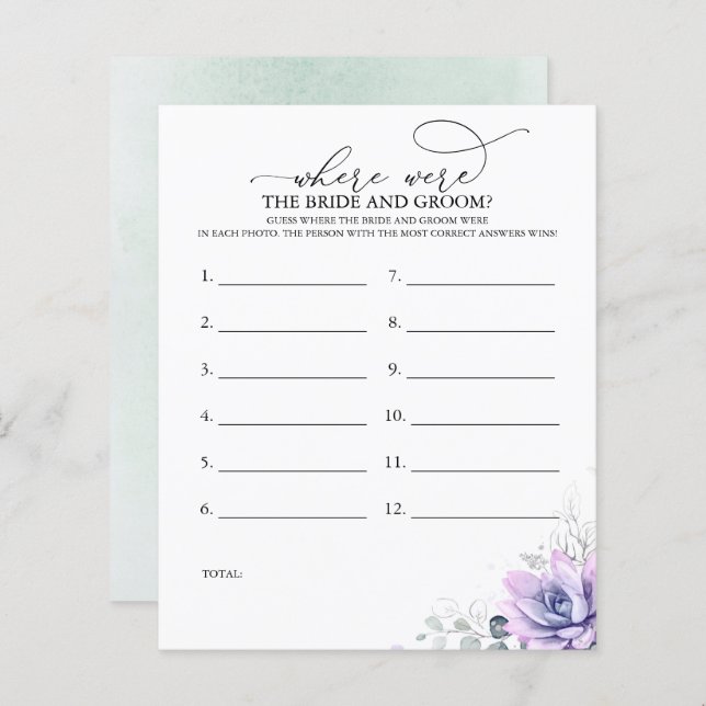 Papier Où Était La MARIÉE ET GROOM Photo Jeu (Devant / Derrière)