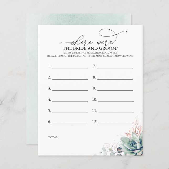 Papier Où Était La MARIÉE ET GROOM Photo Jeu (Devant / Derrière)