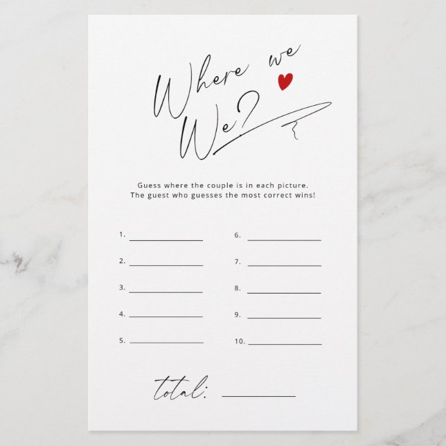 Papier Où étions-nous Simple script nuptiale jeu de douch (Devant)