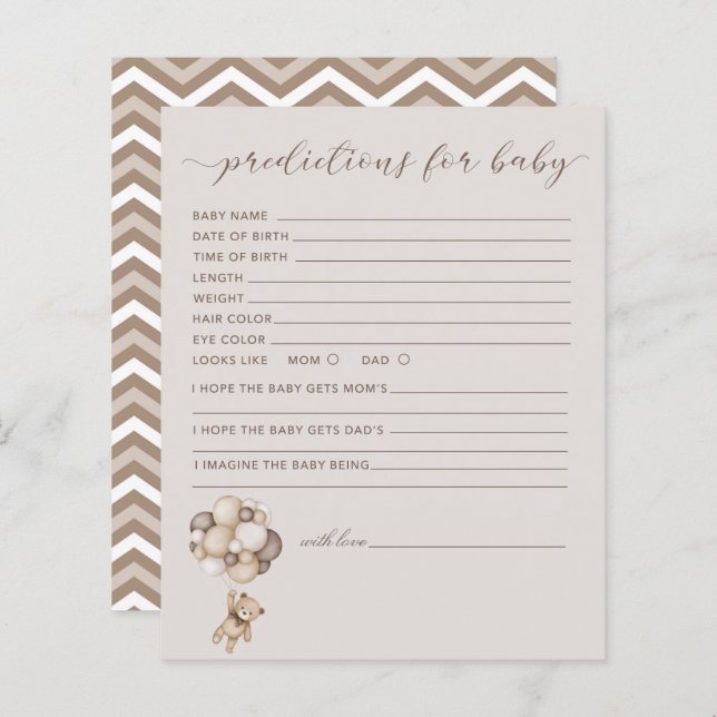 Papier Ours Avec Ballons Prédictions Pour Baby Game Card (Devant / Derrière)