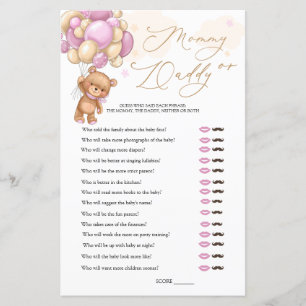 Papier Ours Baby shower Jeu Devinez Qui Maman ou Papa