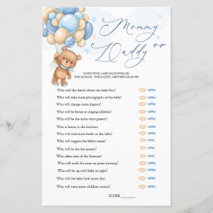 Papier Ours Baby shower Jeu Devinez Qui Maman ou Papa