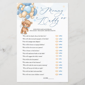Papier Ours Baby shower Jeu Devinez Qui Maman ou Papa