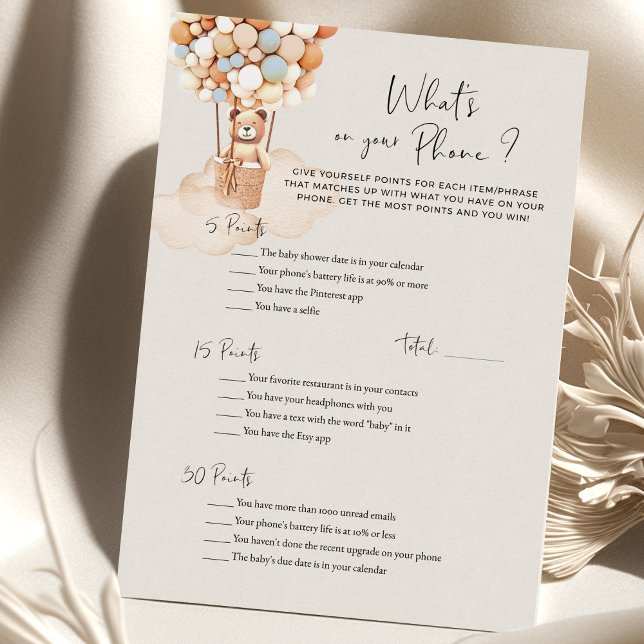Papier Ours Baby shower Jeu Quoi Sur Votre Téléphone? (Créateur téléchargé)