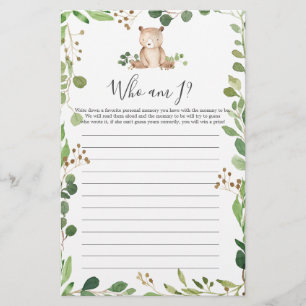 Papier Ours Baby shower Qui Suis-Je Jeu