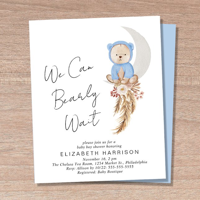 Papier Ours Boho Bearly Wait Baby Boy Shower Invitation (Créateur téléchargé)