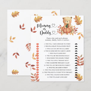 Papier ours citrouille - jeu de baby shower maman ou papa