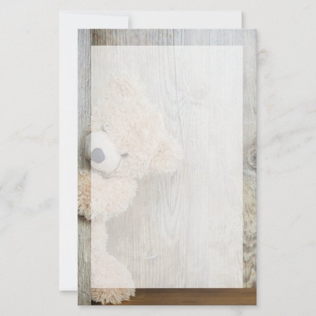 Papier Ours Cute Stuffé Mur Rustique En Bois (Devant)