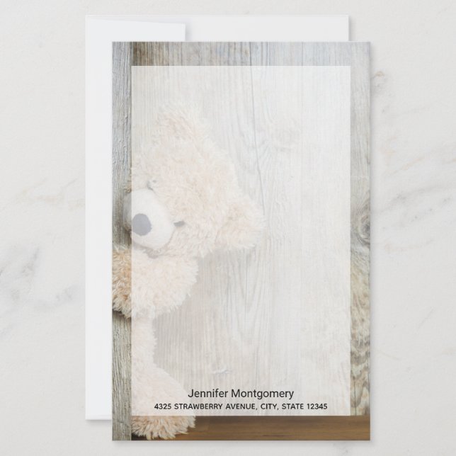 Papier Ours Cute Stuffé Mur Rustique En Bois (Devant)