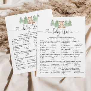 Papier Ours des bois Bébé trivia jeu de baby shower