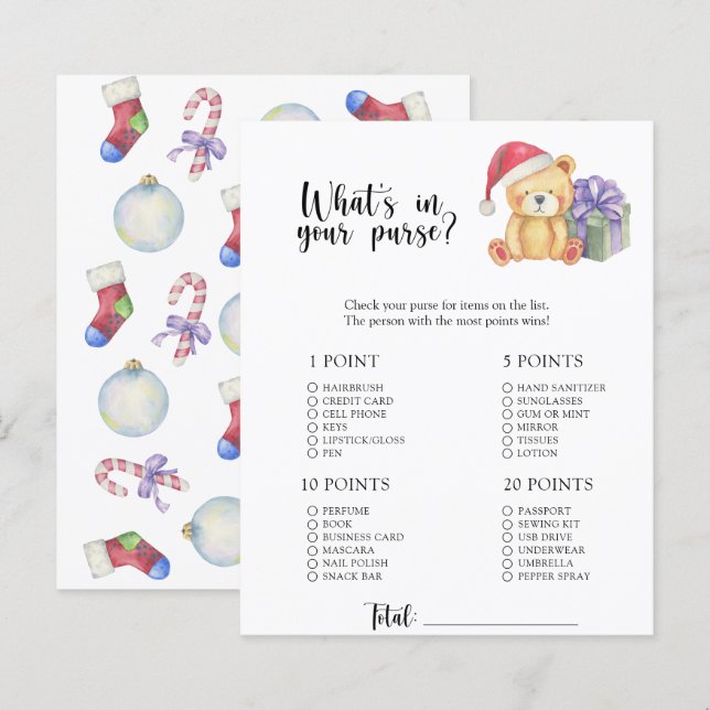 Papier Ours d'hiver - Whats dans votre sac à baby shower  (Devant / Derrière)