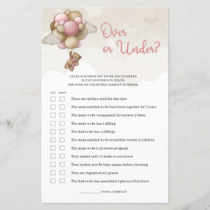 Papier Ours en peluche ballons brun rose bébé au-dessus o