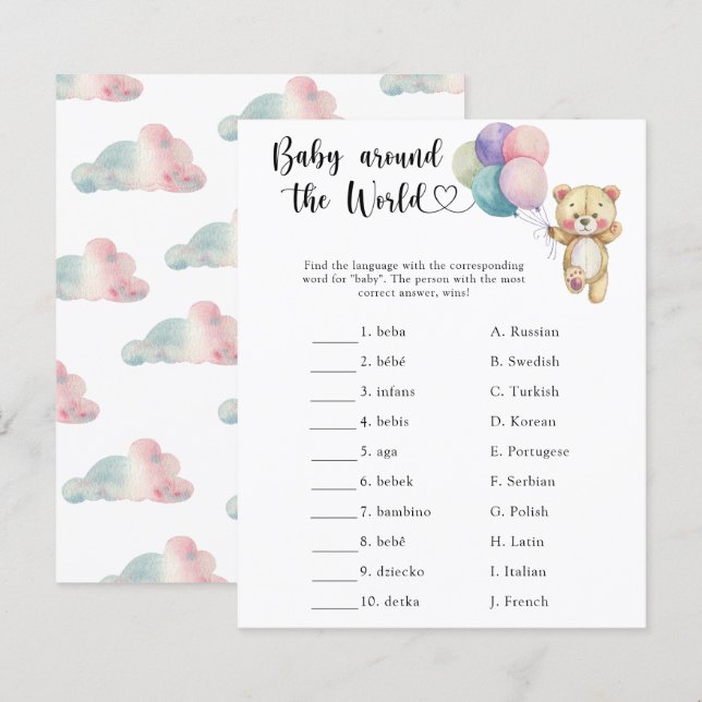 Papier Ours en peluche - Bébé dans le monde jeu (Devant / Derrière)