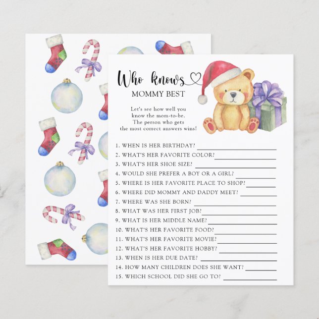 Papier Ours en peluche de Noël - Qui connaît maman mieux (Devant / Derrière)