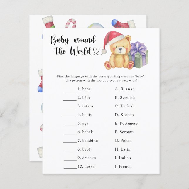 Papier Ours en peluche d'hiver - Bébé autour du monde jeu (Devant / Derrière)