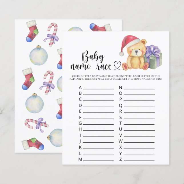 Papier Ours en peluche d'hiver - jeu de course de nom de  (Devant / Derrière)