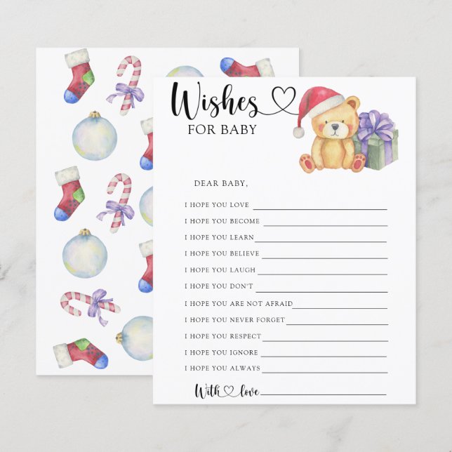 Papier Ours en peluche d'hiver - Jeu de fête | voeux pour (Devant / Derrière)