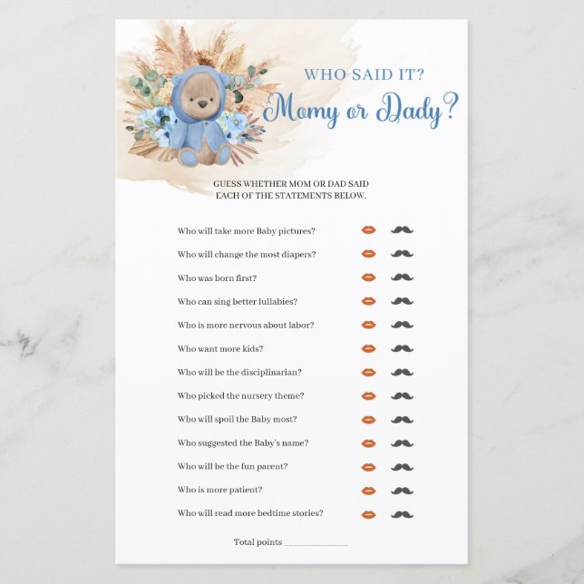 Papier Ours en peluche tropicale pampas herbe maman ou pa (Devant)