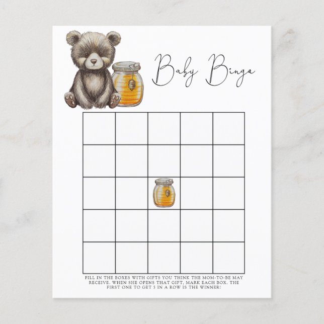 Papier Ours et miel - Baby shower jeu de bingo (Devant)