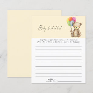 Papier Ours - Jeu de liste de choses à faire pour bébé