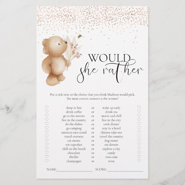 Papier Ours & L'Abeille Voudrait-Elle Plutôt Baby shower  (Devant)