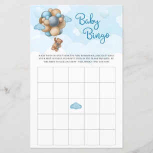 Papier Ours mignon bleu brun ballons garçon bébé bingo