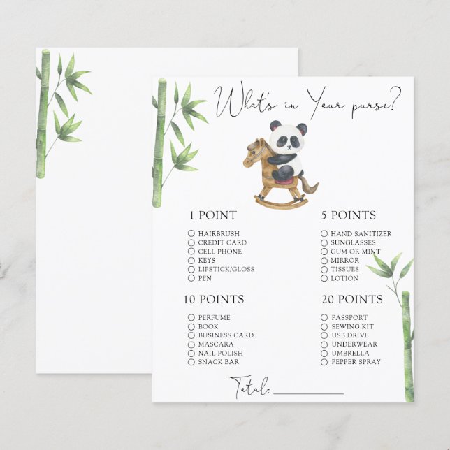 Papier Ours Panda - Qu'est-ce que tu as dans ton sac jeu (Devant / Derrière)