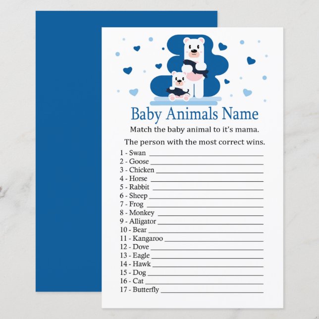 Papier Ours polaire Bébé Animaux Nom Jeu (Devant / Derrière)