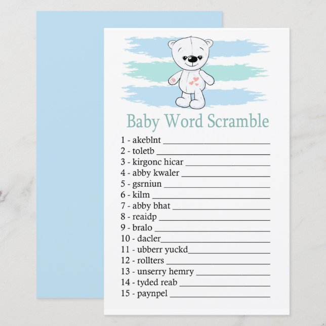 Papier Ours polaire Bébé jeu de brouillage de mot (Devant / Derrière)