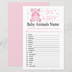 Papier Ours rose Bébé Animaux Nom Jeu