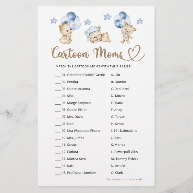 Papier Ourson garcon baby shower Moms de dessin animé (Devant)