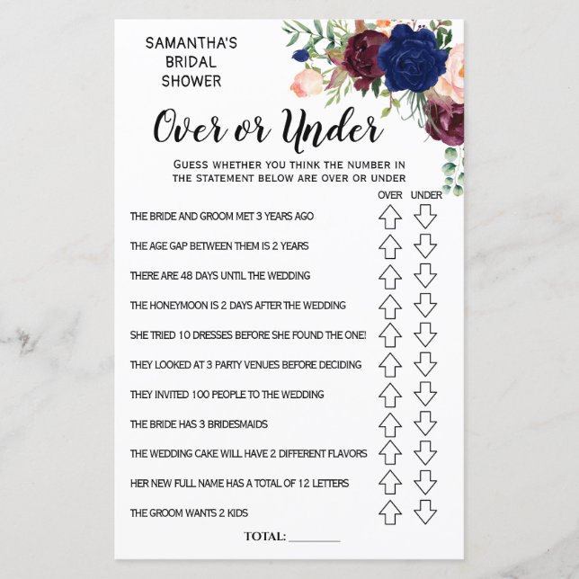 Papier Ove ou Sous-nuptiale douche espagnol anglais jeu (Devant)