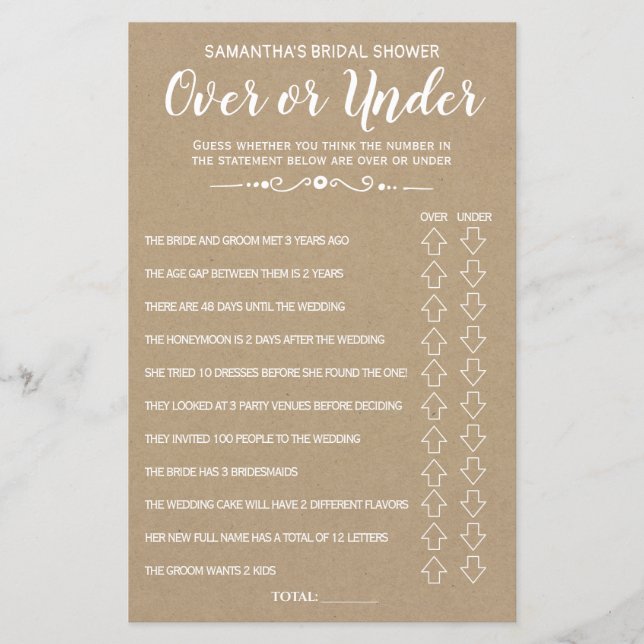 Papier Ove ou Sous-nuptiale douche espagnol anglais jeu (Devant)