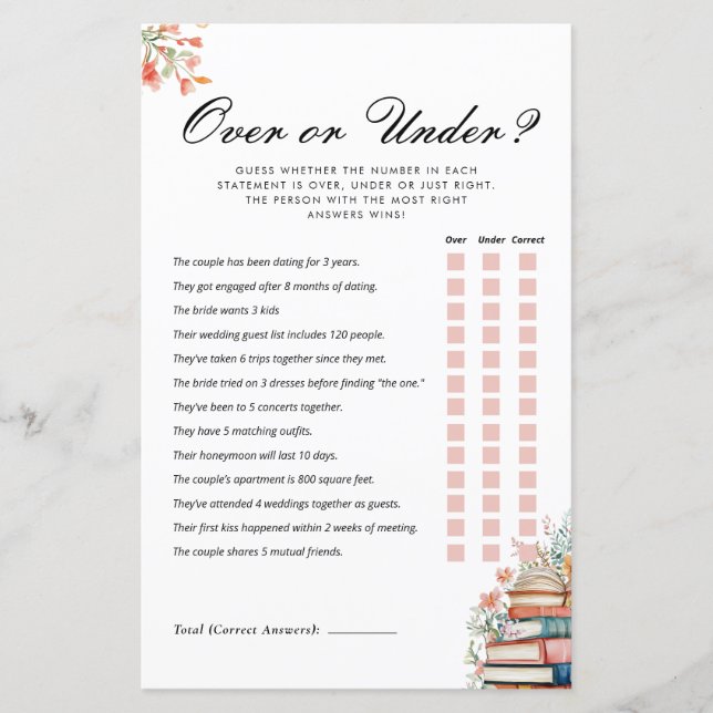 Papier Over or Under New Chapter Bridal Shower Game (Devant)