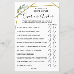 Papier Over or Under nuptiale douche anglais jeu espagnol